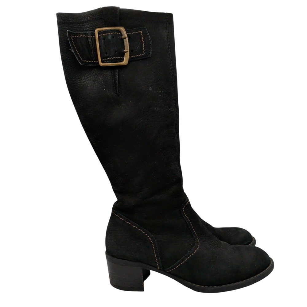 Paul Green Kendra Knee High Suede Black Leather Riding Boots Austria Buckle 6